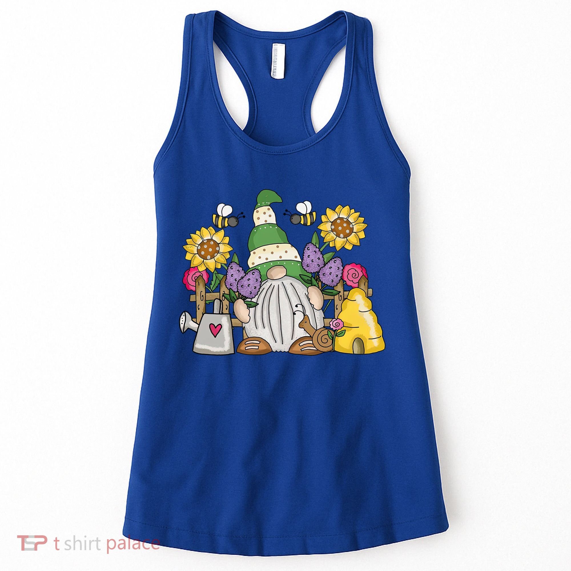 Cute Flower Garden Gnome With Bees And Flowers Gift Gardener Funny Gift Women's Tank Top