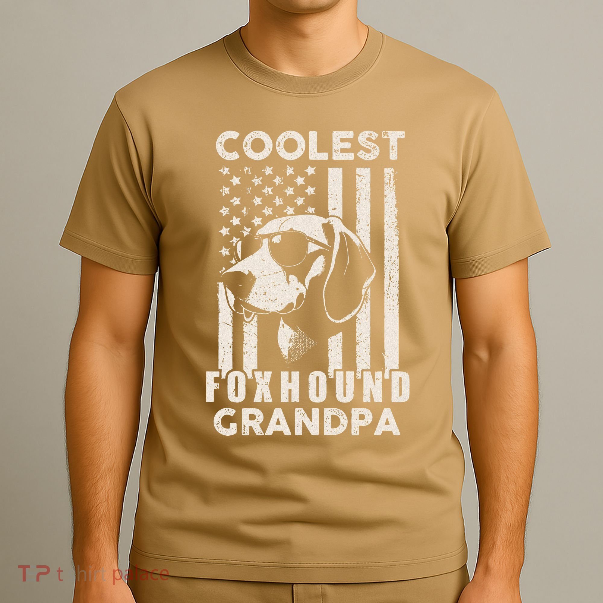 Coolest Foxhound Grandpa Vintage American Flag Funny Dog Dad T-Shirt