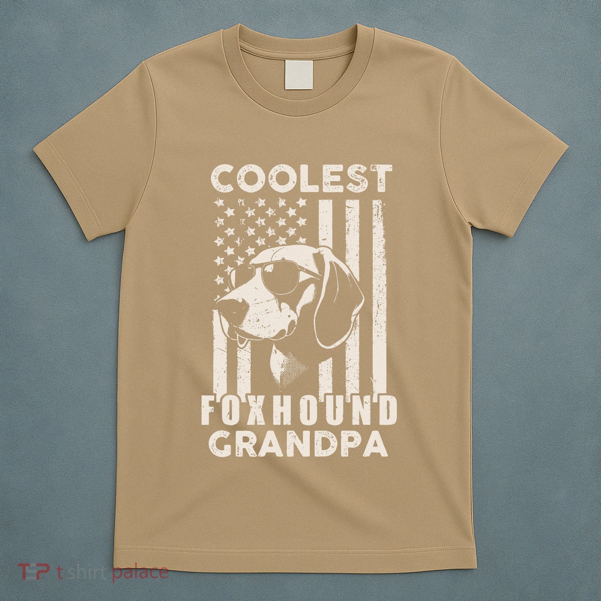 Coolest Foxhound Grandpa Vintage American Flag Funny Dog Dad T-Shirt