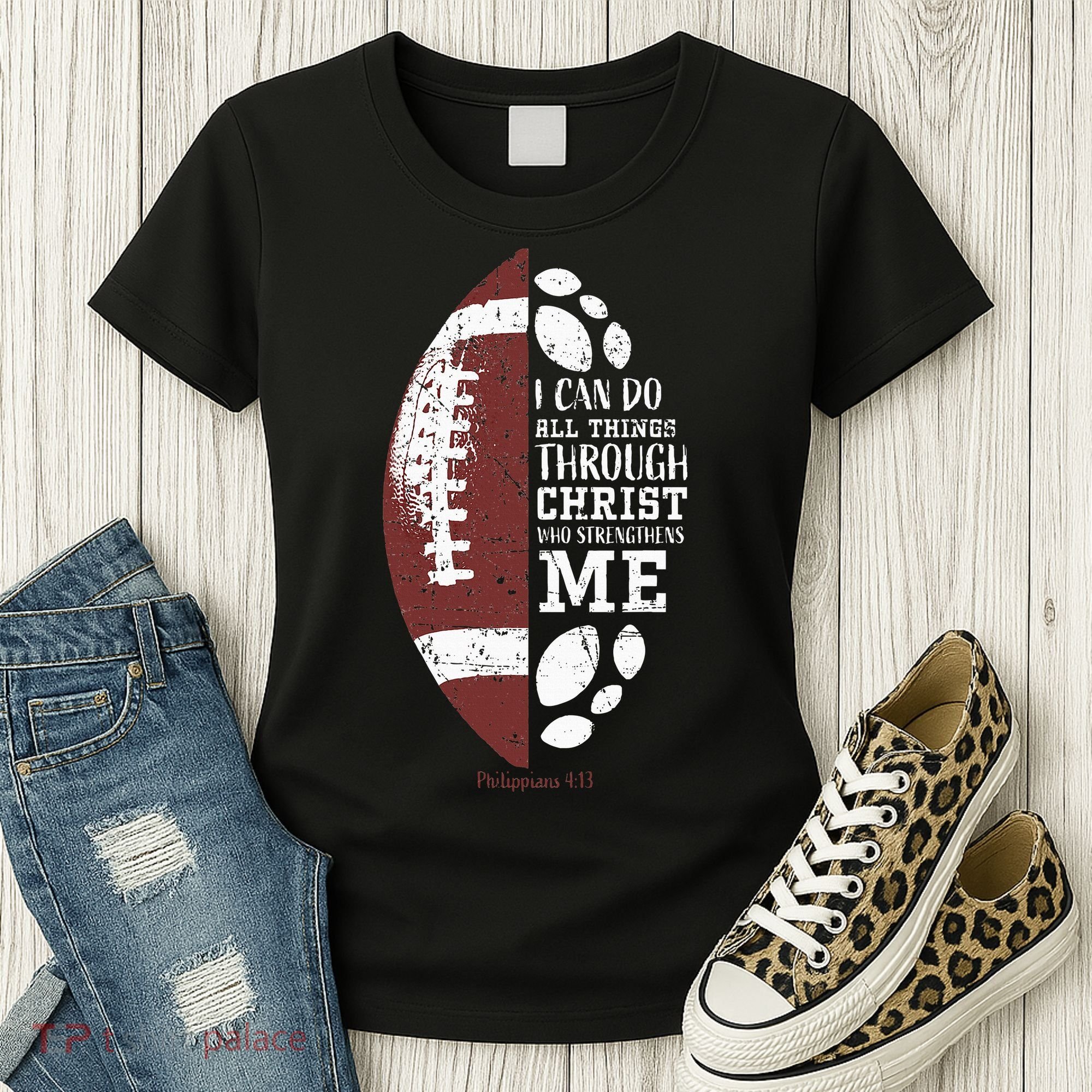 Christian Football Gifts Religious Verse Women's T-Shirt