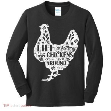Cute Farmer Gift Idea Vintage Chicken Gift Kids Long Sleeve Shirt