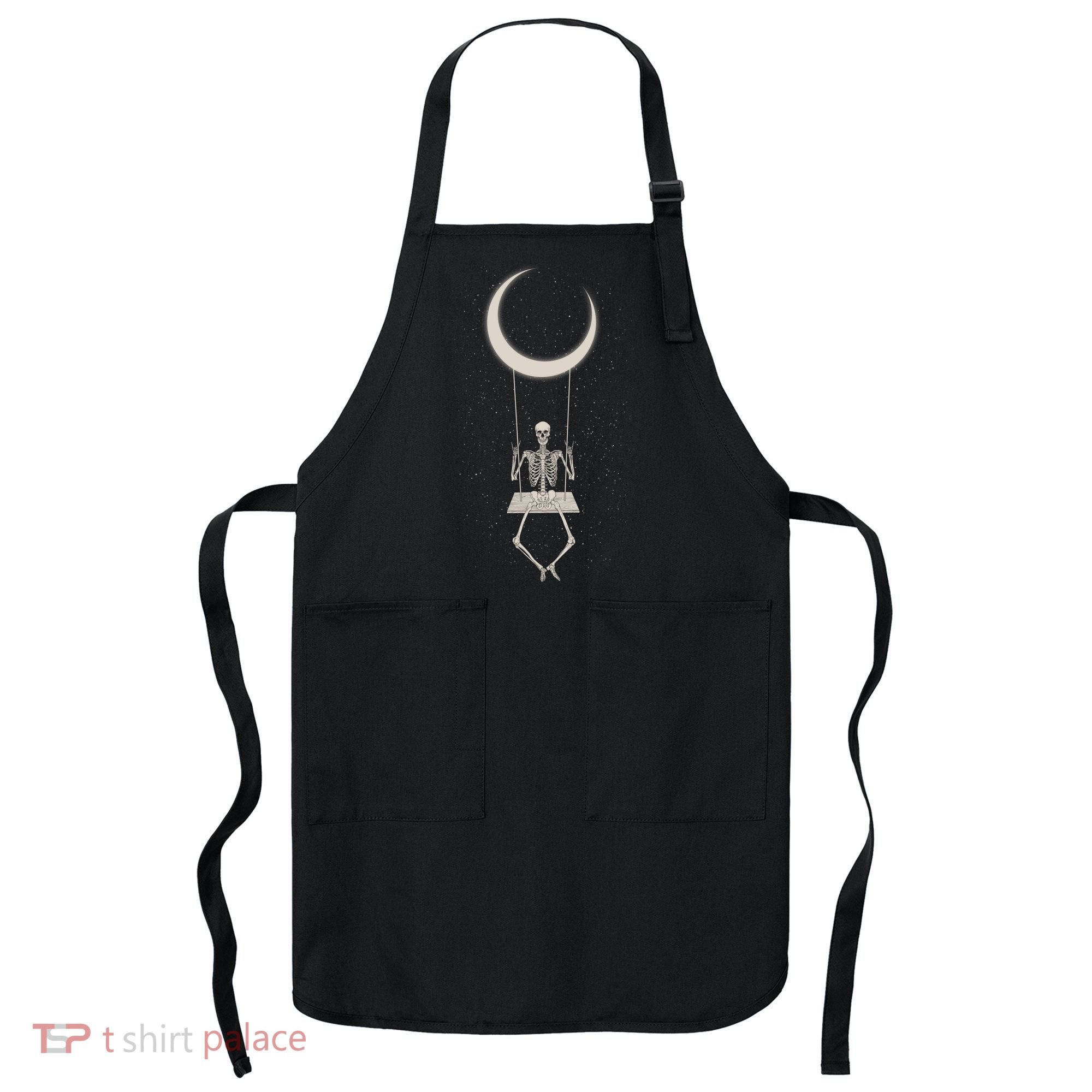 Cool Funny Halloween Skeleton On A Moon Swing Apron