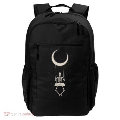 Cool Funny Halloween Skeleton On A Moon Swing Backpack