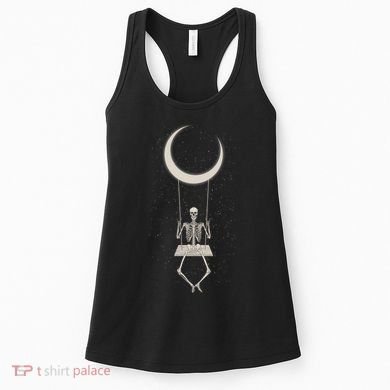 Cool Funny Halloween Skeleton On A Moon Swing Women's Tank Top