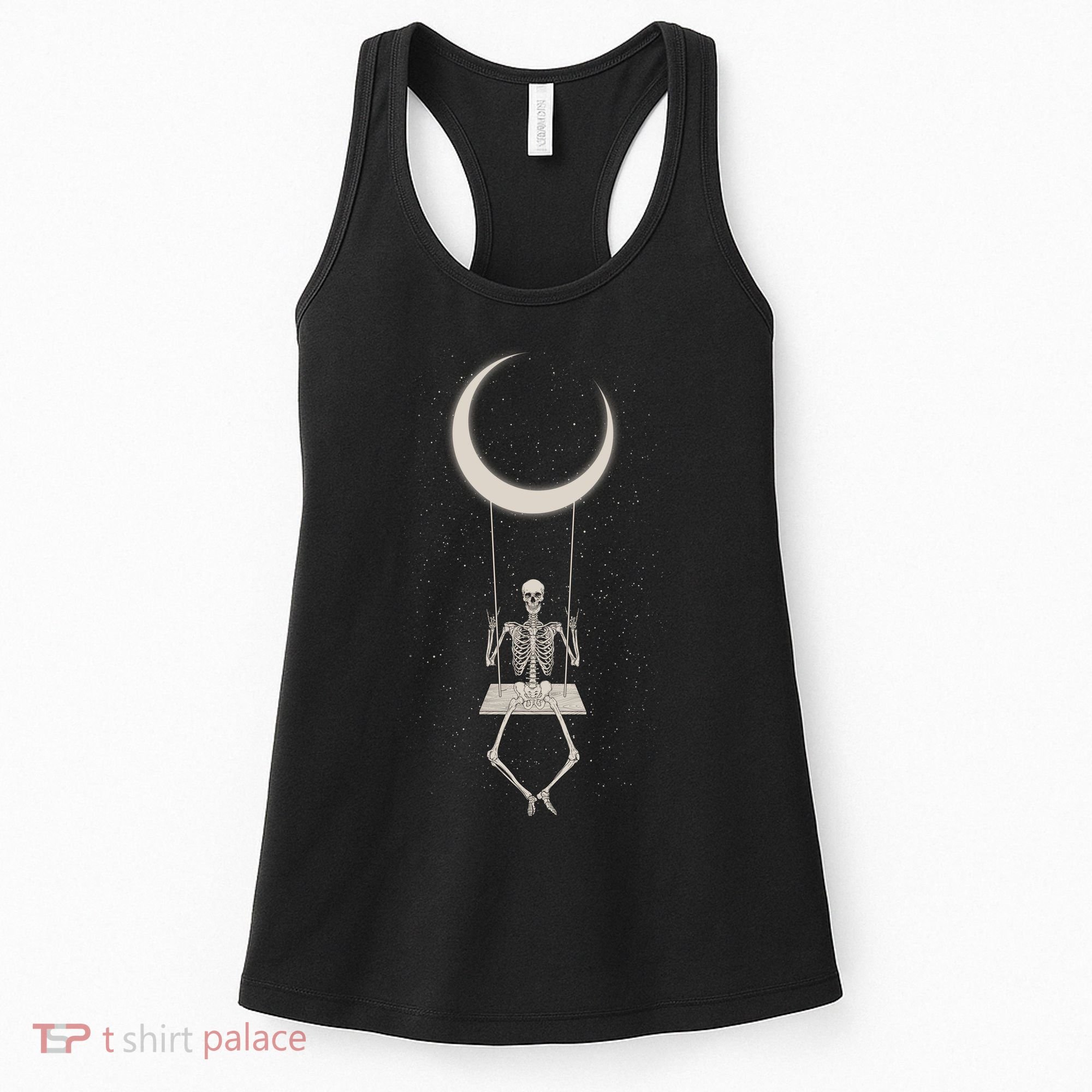 Cool Funny Halloween Skeleton On A Moon Swing Women's Tank Top