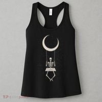 Cool Funny Halloween Skeleton On A Moon Swing Women's Tank Top thumb 3