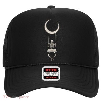 Cool Funny Halloween Skeleton On A Moon Swing Hat