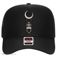 Cool Funny Halloween Skeleton On A Moon Swing Hat thumb 0