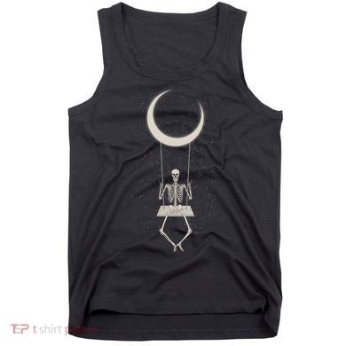 Cool Funny Halloween Skeleton On A Moon Swing Tank Top