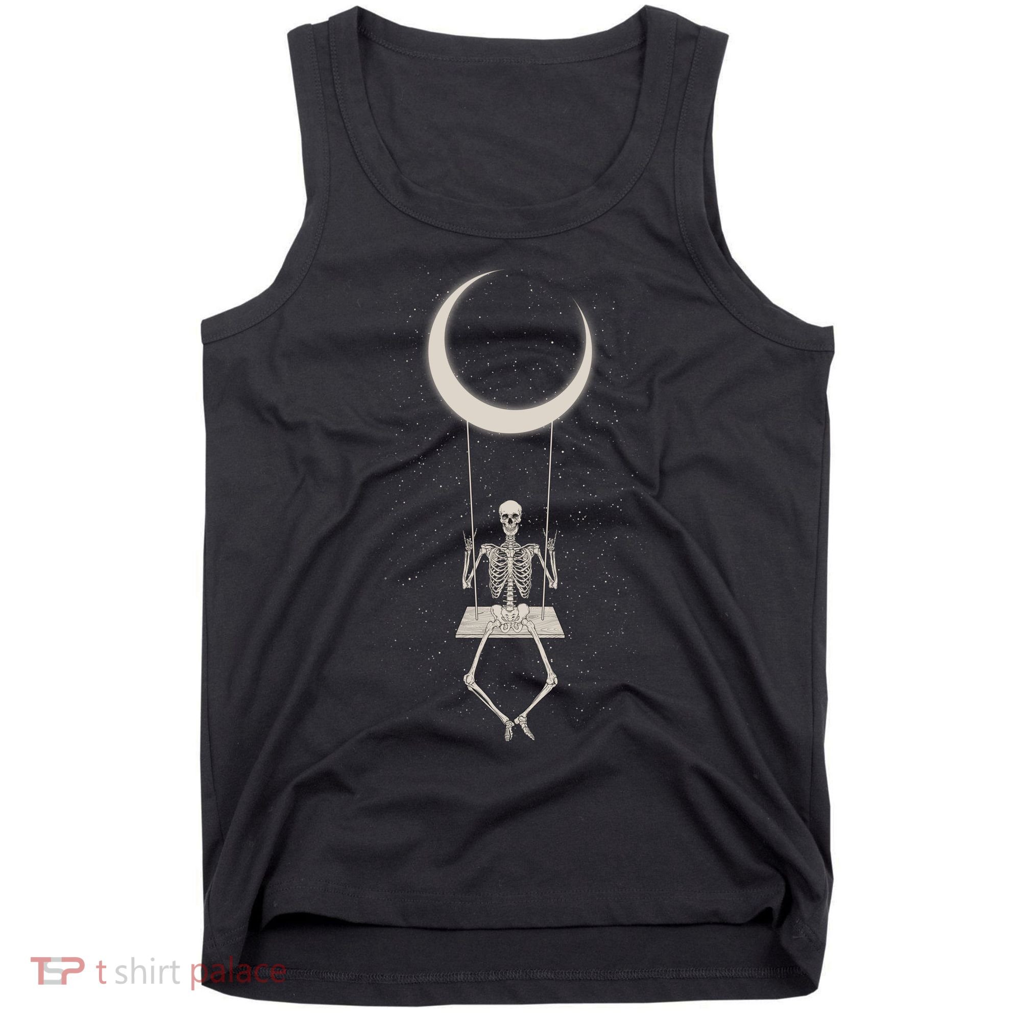 Cool Funny Halloween Skeleton On A Moon Swing Tank Top