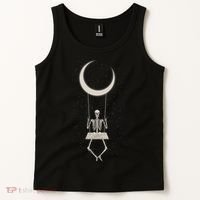 Cool Funny Halloween Skeleton On A Moon Swing Tank Top thumb 2