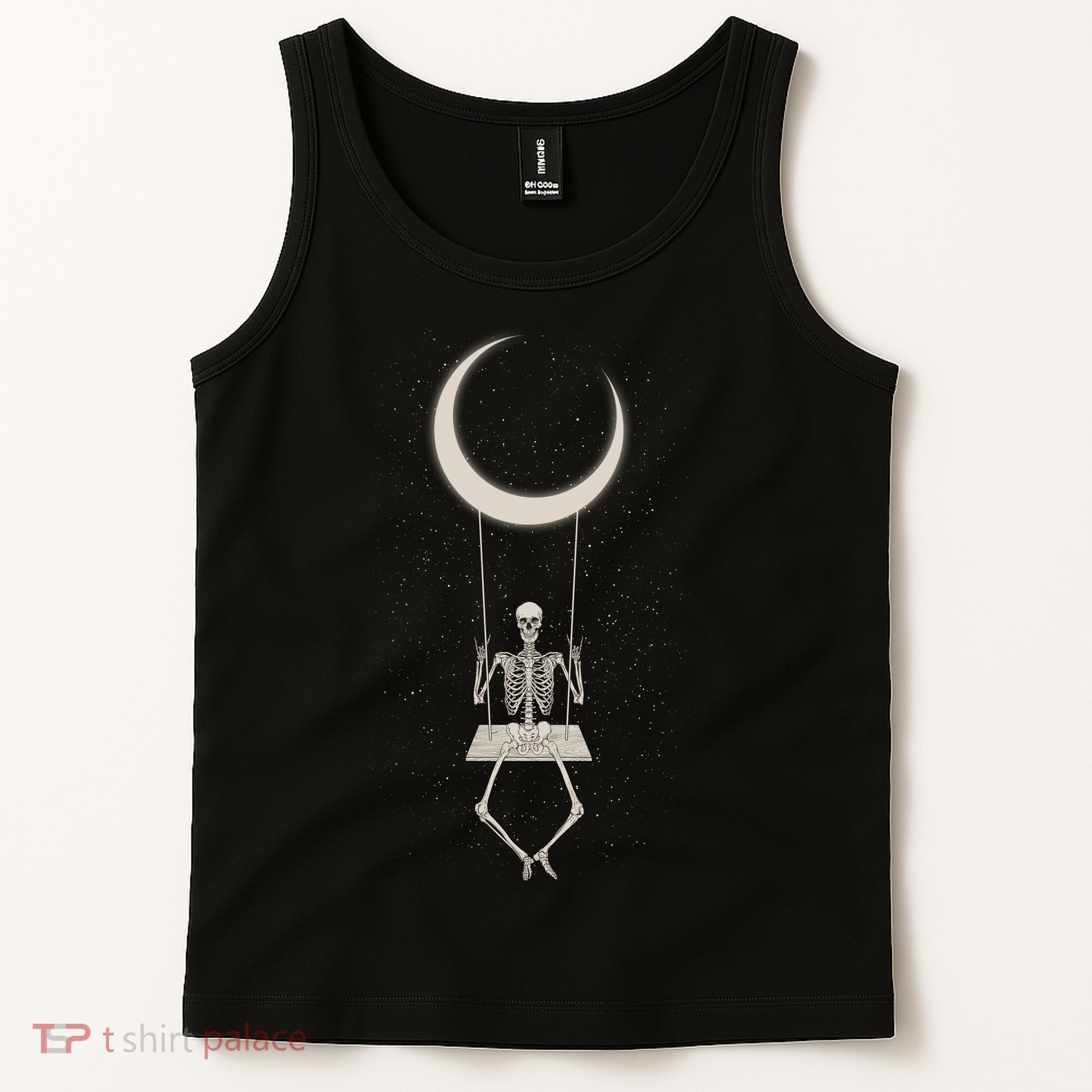 Cool Funny Halloween Skeleton On A Moon Swing Tank Top