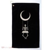 Cool Funny Halloween Skeleton On A Moon Swing Golf Towel thumb 0