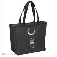 Cool Funny Halloween Skeleton On A Moon Swing Tote Bag thumb 2
