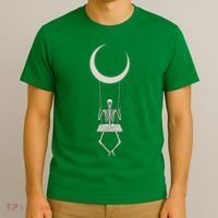Cool Funny Halloween Skeleton On A Moon Swing T-Shirt thumb 3