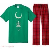 Cool Funny Halloween Skeleton On A Moon Swing Pajama Set thumb 0