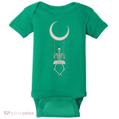 Cool Funny Halloween Skeleton On A Moon Swing Baby Bodysuit