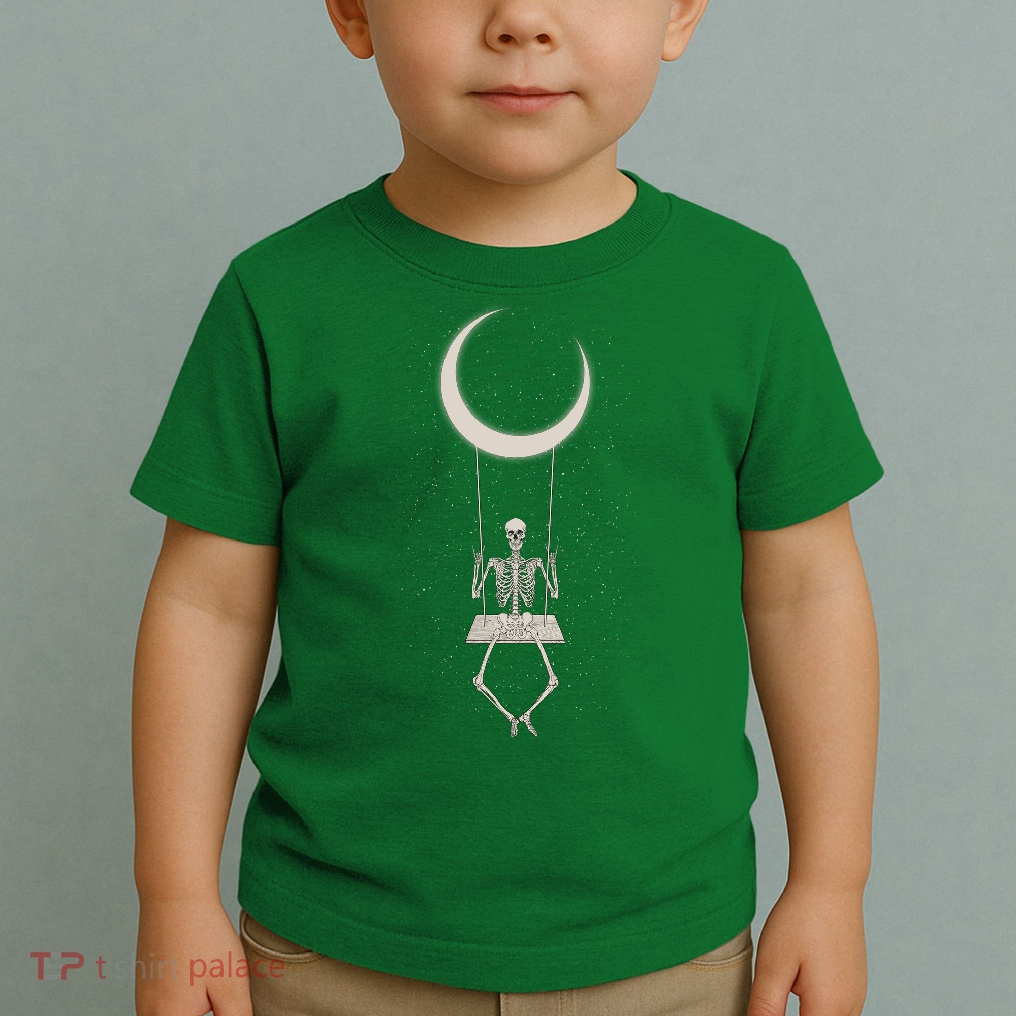 Cool Funny Halloween Skeleton On A Moon Swing Toddler T-Shirt