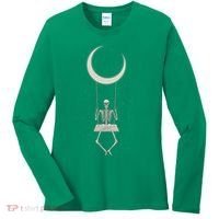 Cool Funny Halloween Skeleton On A Moon Swing Women's Long Sleeve Shirt thumb 0