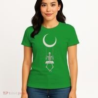 Cool Funny Halloween Skeleton On A Moon Swing Women's T-Shirt thumb 4