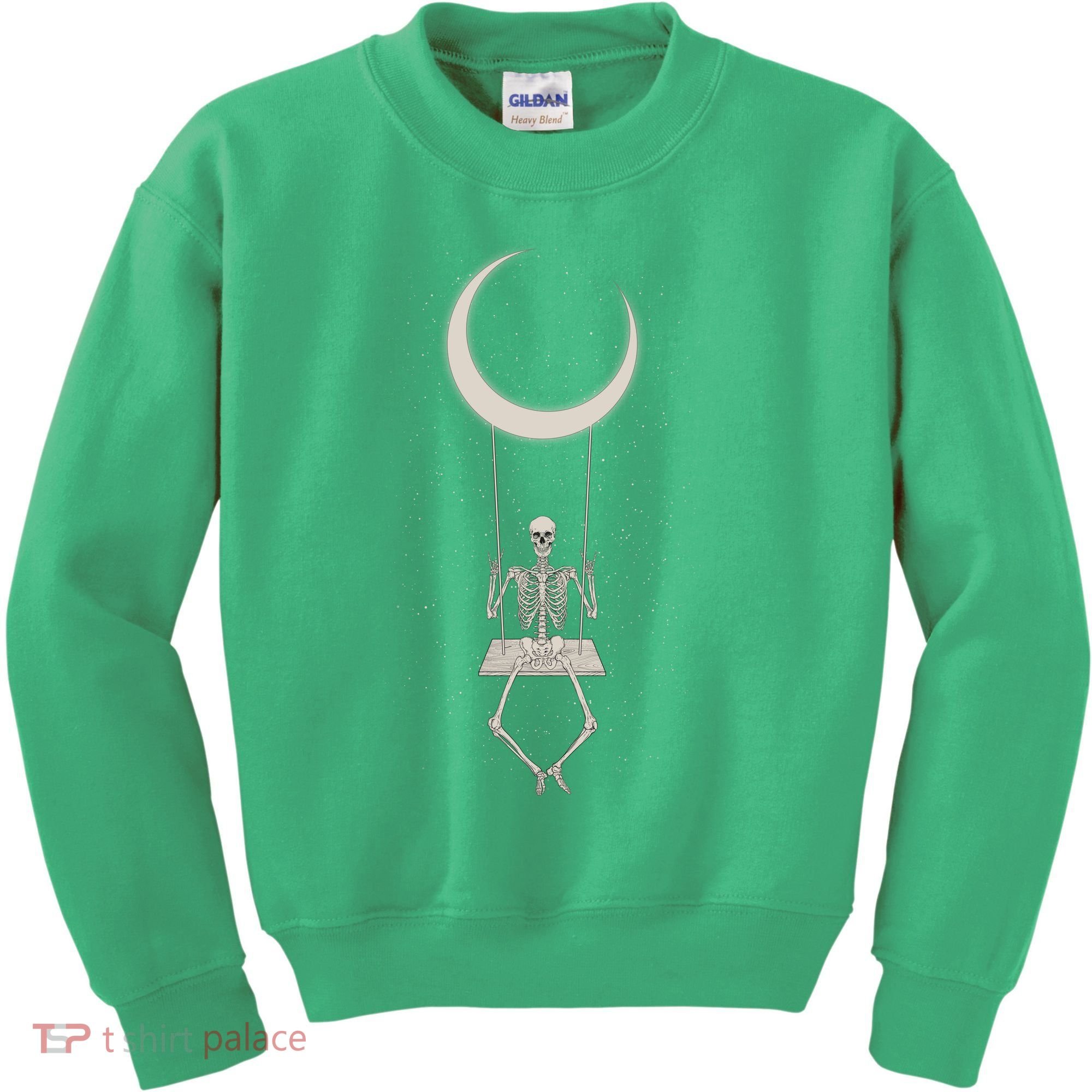 Cool Funny Halloween Skeleton On A Moon Swing Kids Sweatshirt