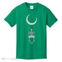 Cool Funny Halloween Skeleton On A Moon Swing Kids T-Shirt thumb 0