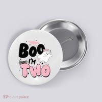 Cute Funny Halloween Boo Im Two Birthday Ghost Girl Button thumb 0