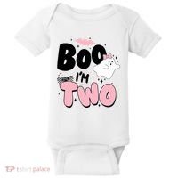 Cute Funny Halloween Boo Im Two Birthday Ghost Girl Baby Bodysuit thumb 0