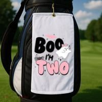 Cute Funny Halloween Boo Im Two Birthday Ghost Girl Golf Towel thumb 2