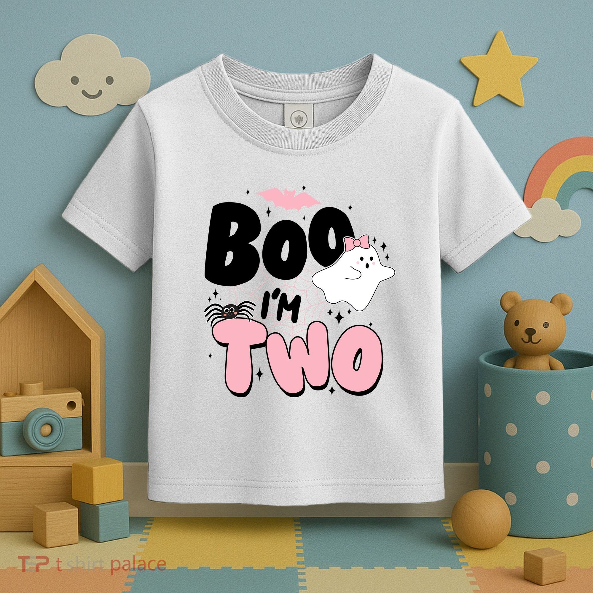 Cute Funny Halloween Boo Im Two Birthday Ghost Girl Toddler T-Shirt