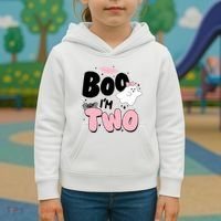Cute Funny Halloween Boo Im Two Birthday Ghost Girl Kids Hoodie thumb 3