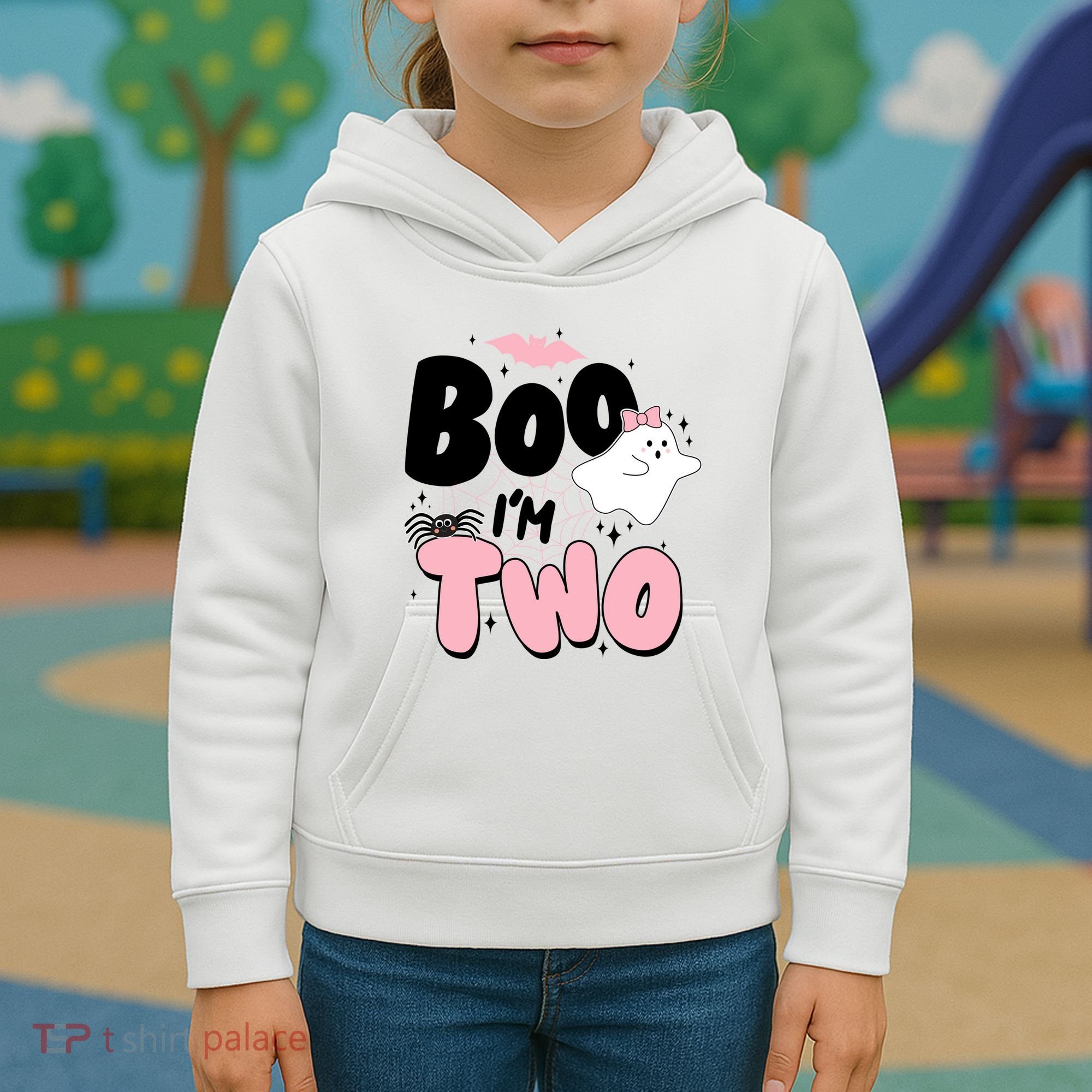 Cute Funny Halloween Boo Im Two Birthday Ghost Girl Kids Hoodie