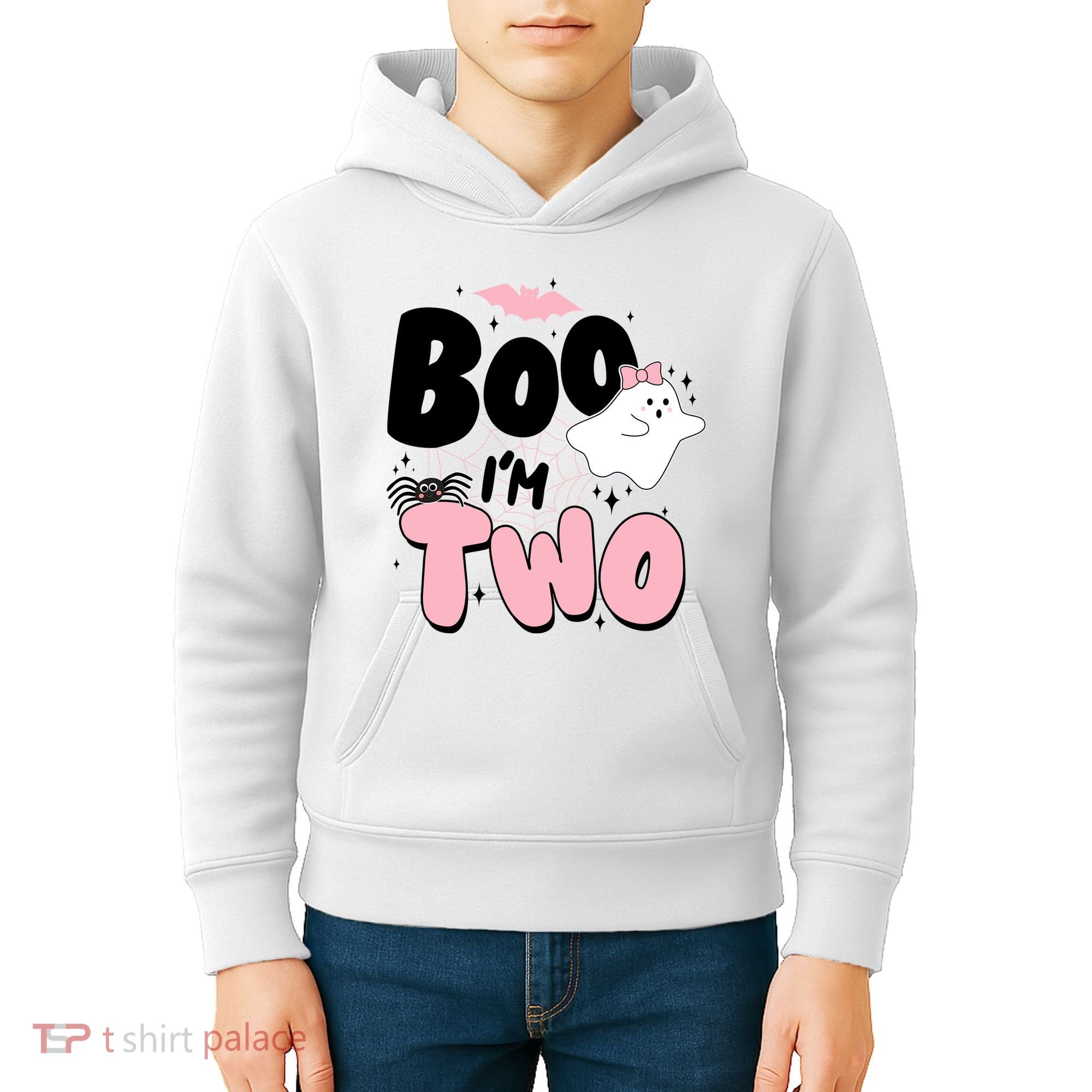 Cute Funny Halloween Boo Im Two Birthday Ghost Girl Kids Hoodie