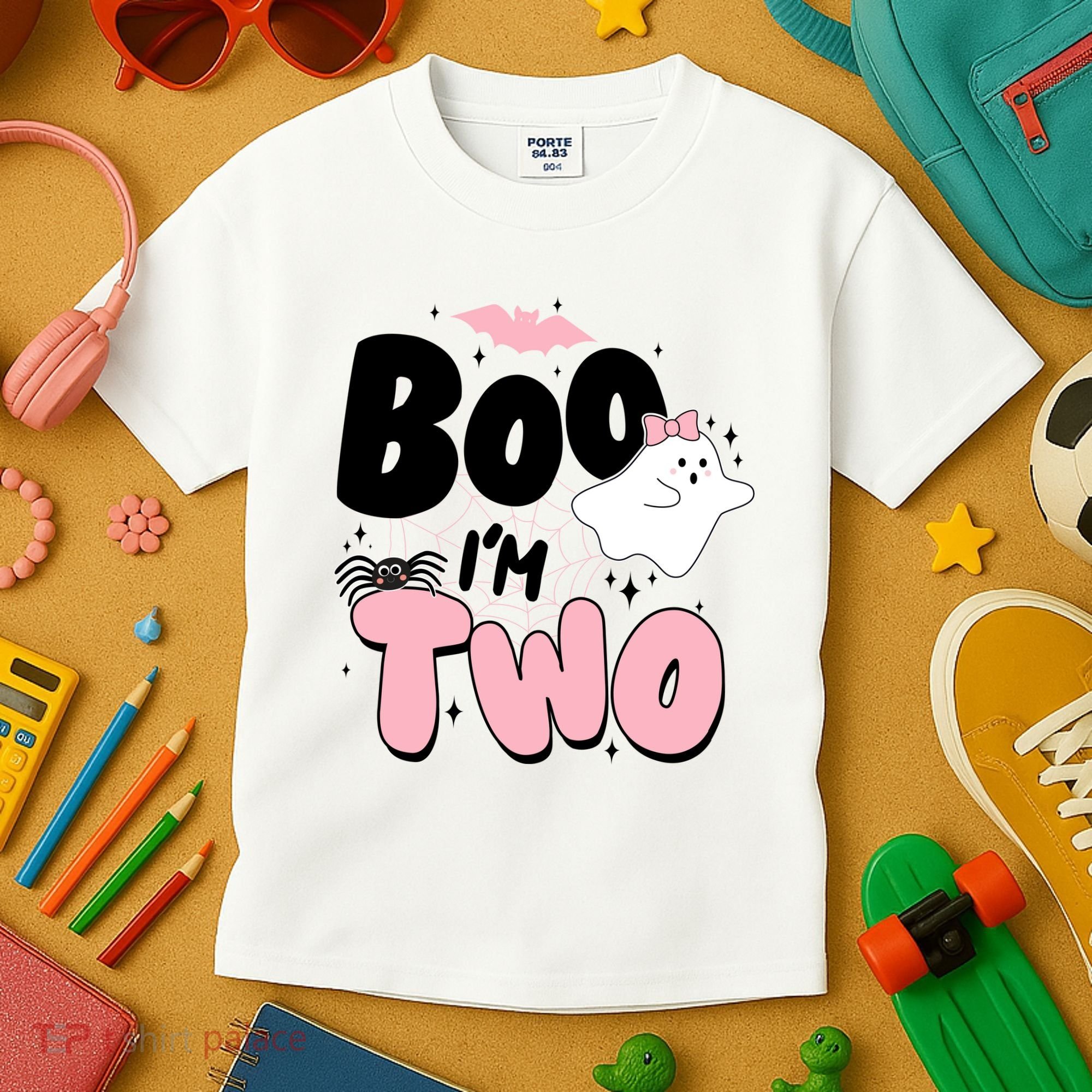 Cute Funny Halloween Boo Im Two Birthday Ghost Girl Kids T-Shirt