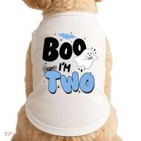 Cute Funny Halloween Boo Im Two Birthday Ghost Boy Doggie Tank thumb 0