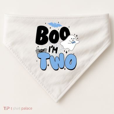 Cute Funny Halloween Boo Im Two Birthday Ghost Boy USA-Made Doggie Bandana