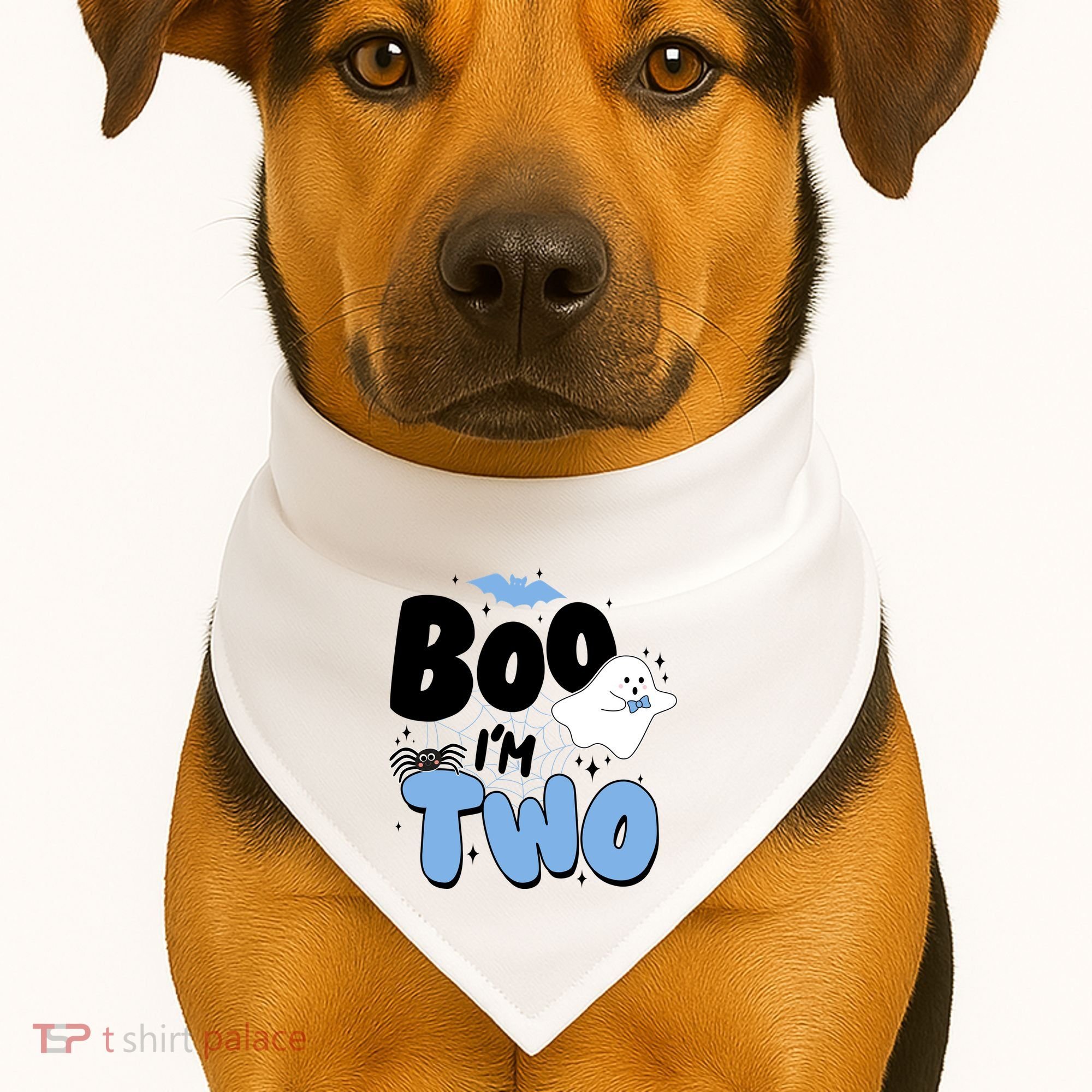 Cute Funny Halloween Boo Im Two Birthday Ghost Boy USA-Made Doggie Bandana