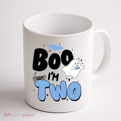 Cute Funny Halloween Boo Im Two Birthday Ghost Boy Coffee Mug back