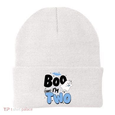 Cute Funny Halloween Boo Im Two Birthday Ghost Boy Beanie