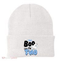 Cute Funny Halloween Boo Im Two Birthday Ghost Boy Beanie thumb 0