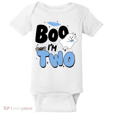 Cute Funny Halloween Boo Im Two Birthday Ghost Boy Baby Bodysuit