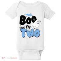 Cute Funny Halloween Boo Im Two Birthday Ghost Boy Baby Bodysuit thumb 0