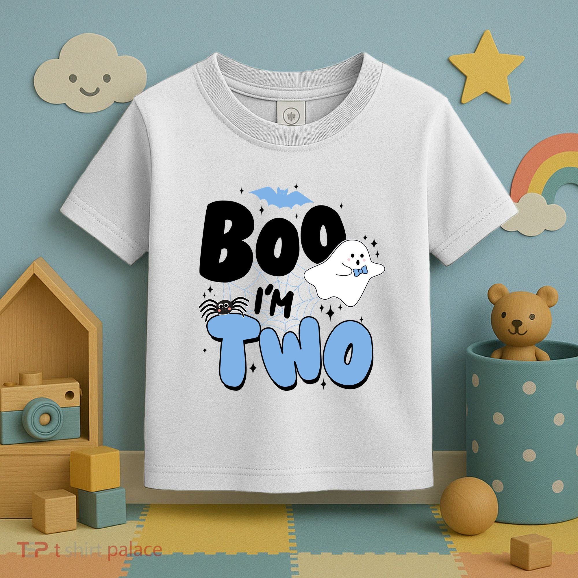 Cute Funny Halloween Boo Im Two Birthday Ghost Boy Toddler T-Shirt
