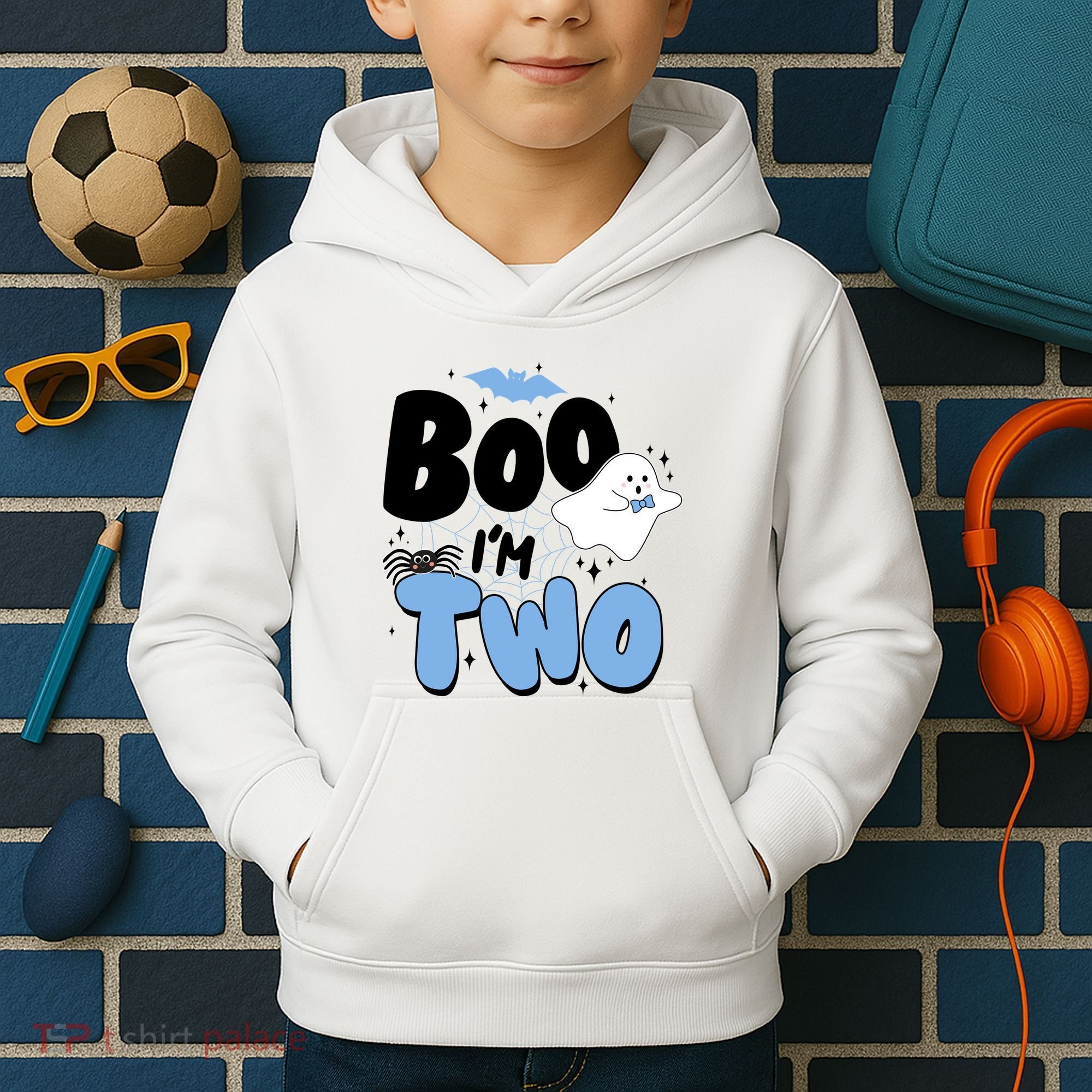 Cute Funny Halloween Boo Im Two Birthday Ghost Boy Kids Hoodie