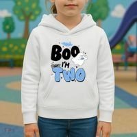 Cute Funny Halloween Boo Im Two Birthday Ghost Boy Kids Hoodie thumb 3
