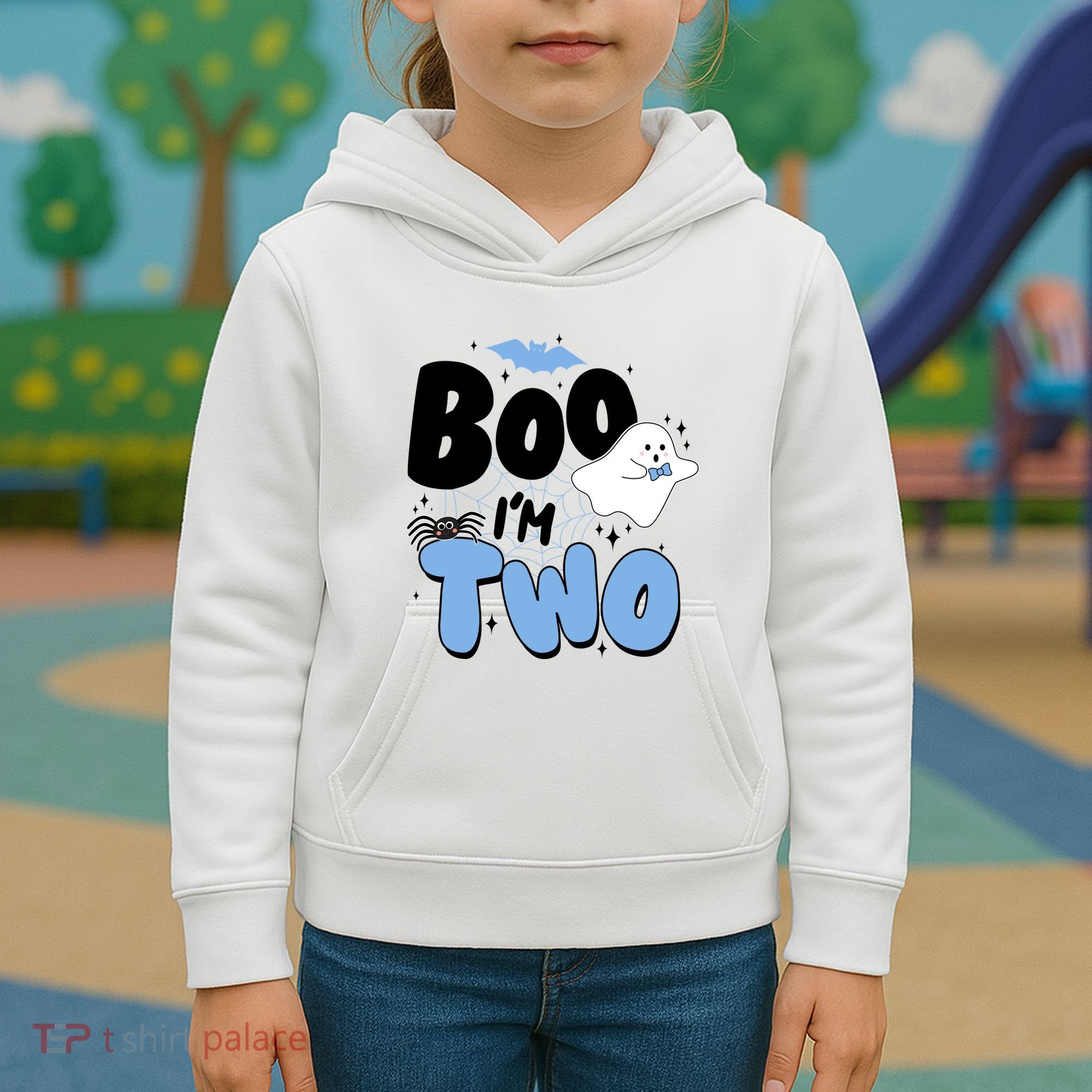 Cute Funny Halloween Boo Im Two Birthday Ghost Boy Kids Hoodie