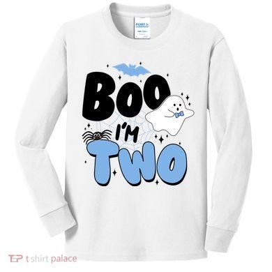 Cute Funny Halloween Boo Im Two Birthday Ghost Boy Kids Long Sleeve Shirt