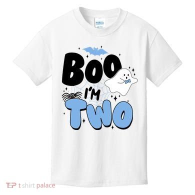 Cute Funny Halloween Boo Im Two Birthday Ghost Boy Kids T-Shirt