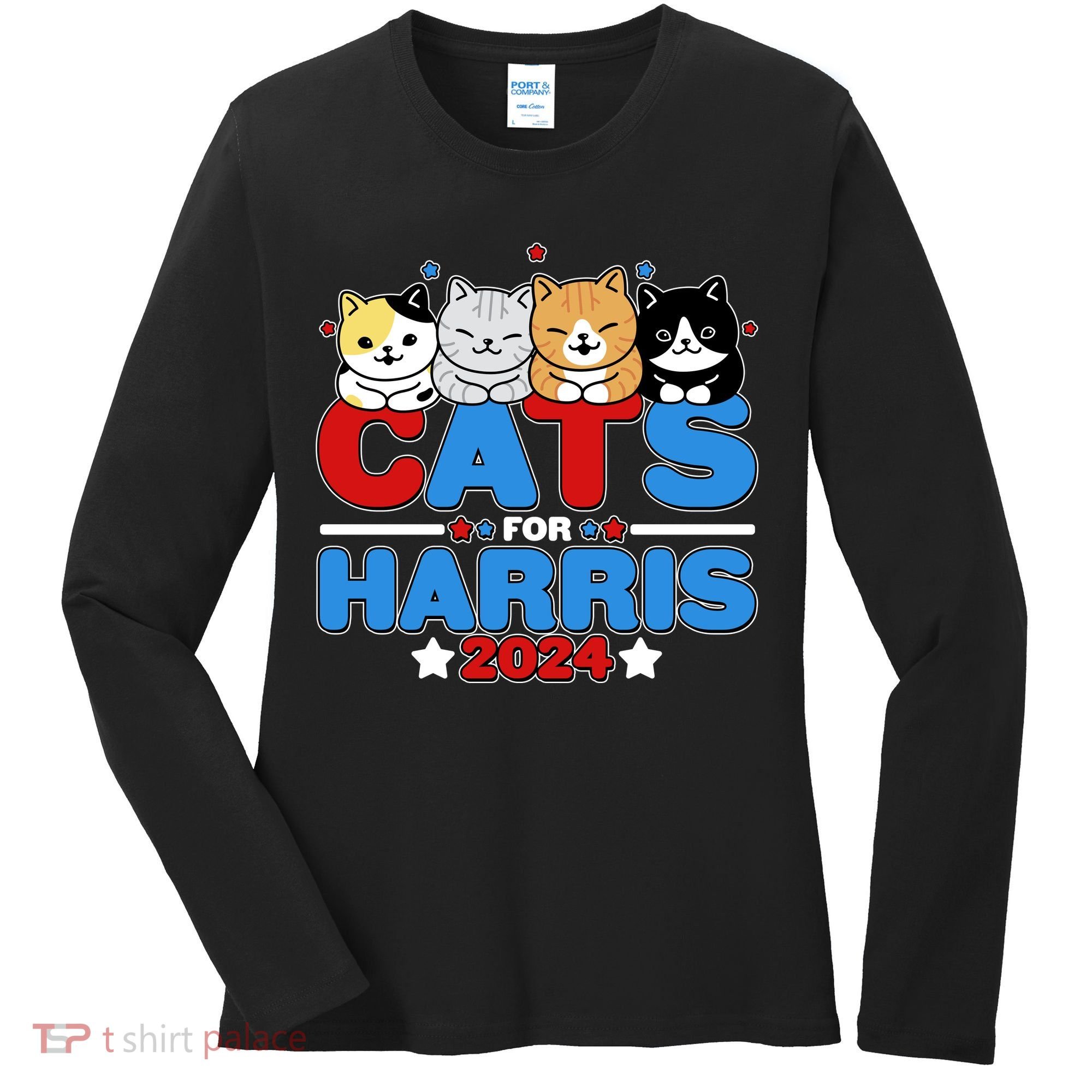 Cats For Harris Vote Kamala Harris 2024 Election Women's Long Sleeve Shirt