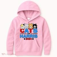 Cats For Harris Vote Kamala Harris 2024 Election Kids Hoodie thumb 0